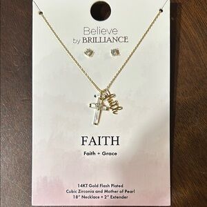 Gold Faith Necklace and Earring Set